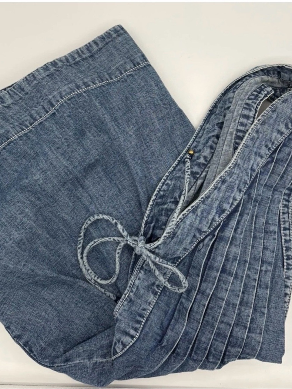 Free People Denim Webster Romper Blue  Women's Small Sleeveless Pintuck - Picture 14 of 16